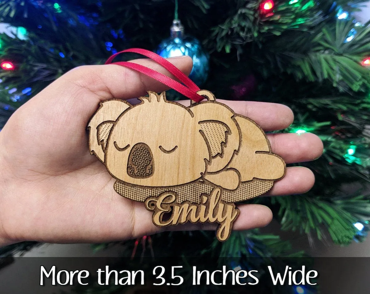 Christmas Ornament Sleeping Baby Koala Bear Wild Animal Lover Holiday Gift for Babys First Childs Present Idea Adult Stocking Stuffer Custom