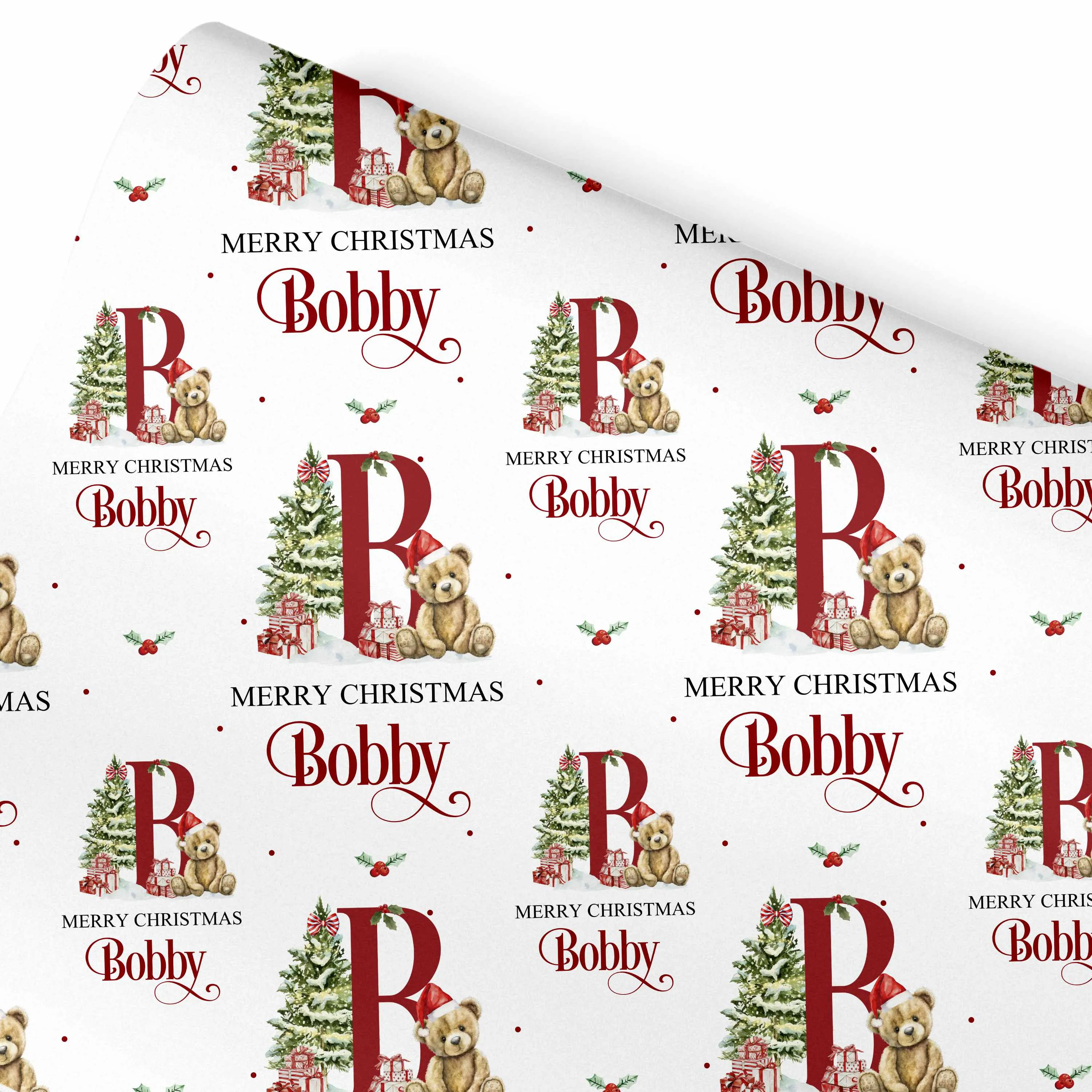 Christmas Wrapping Paper Teddy Bear Initial