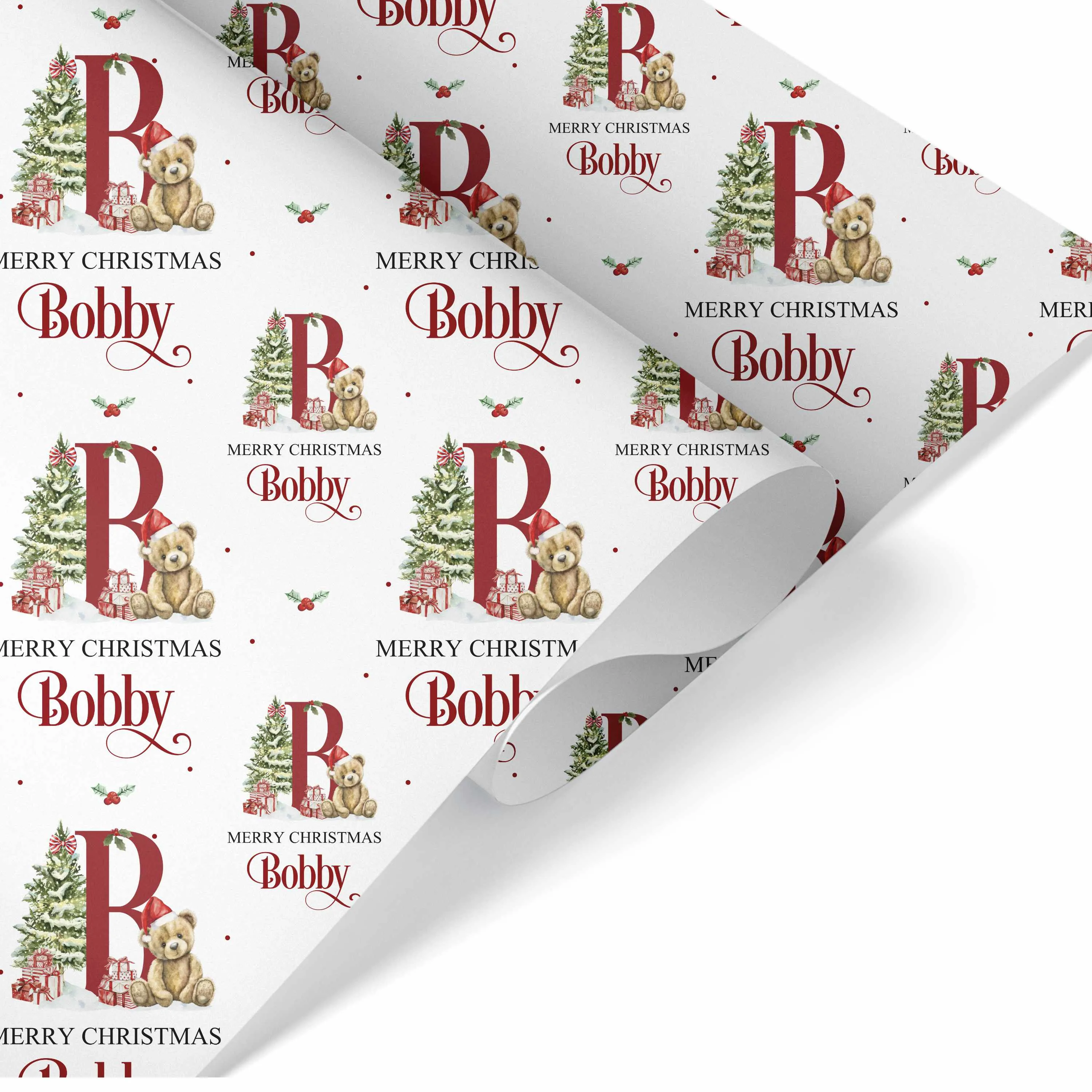 Christmas Wrapping Paper Teddy Bear Initial