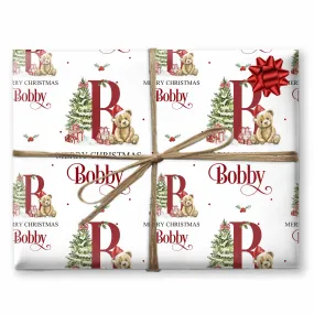 Christmas Wrapping Paper Teddy Bear Initial