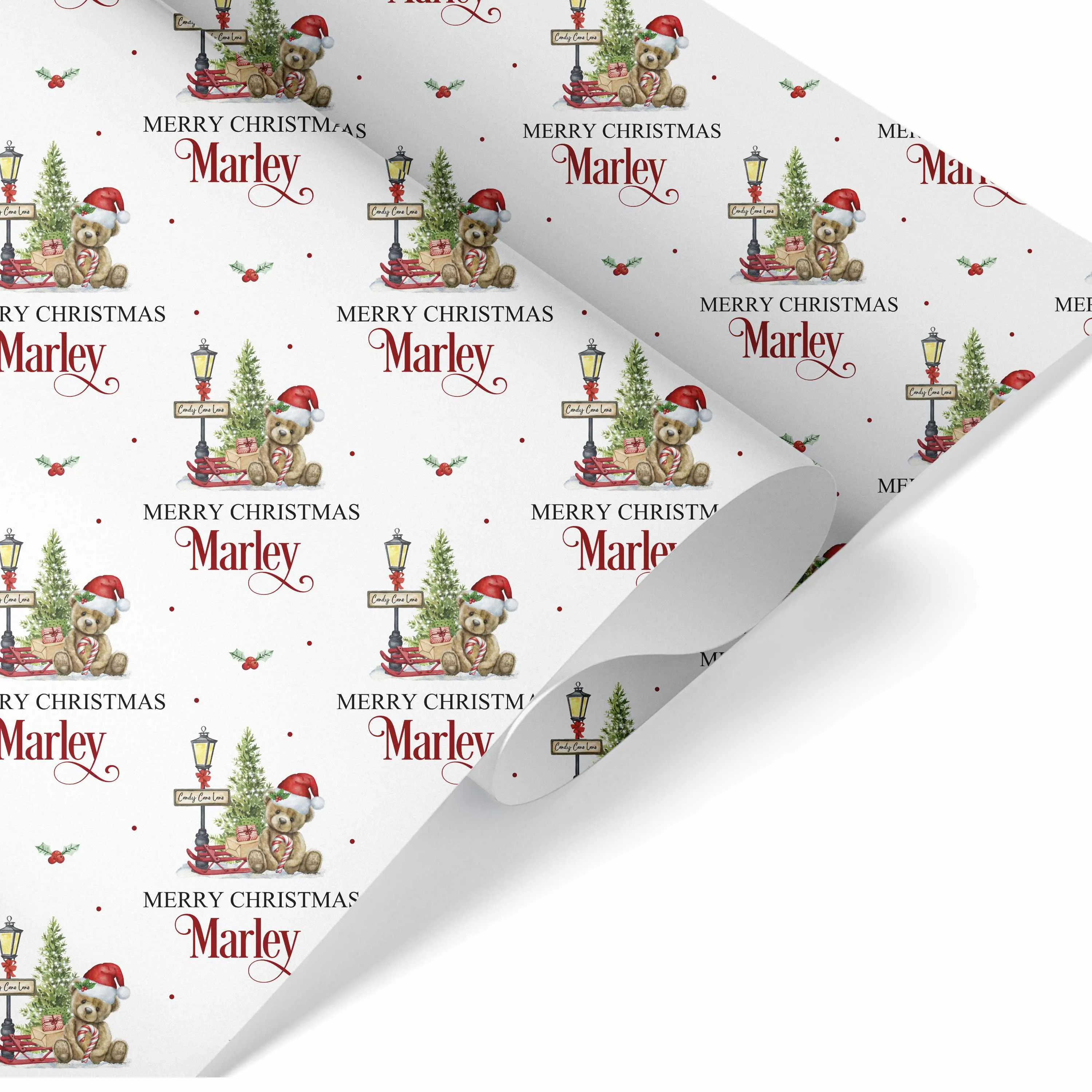 Christmas Wrapping Paper Teddy Candy Cane Lane Boy