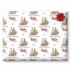 Christmas Wrapping Paper Teddy Candy Cane Lane Girl