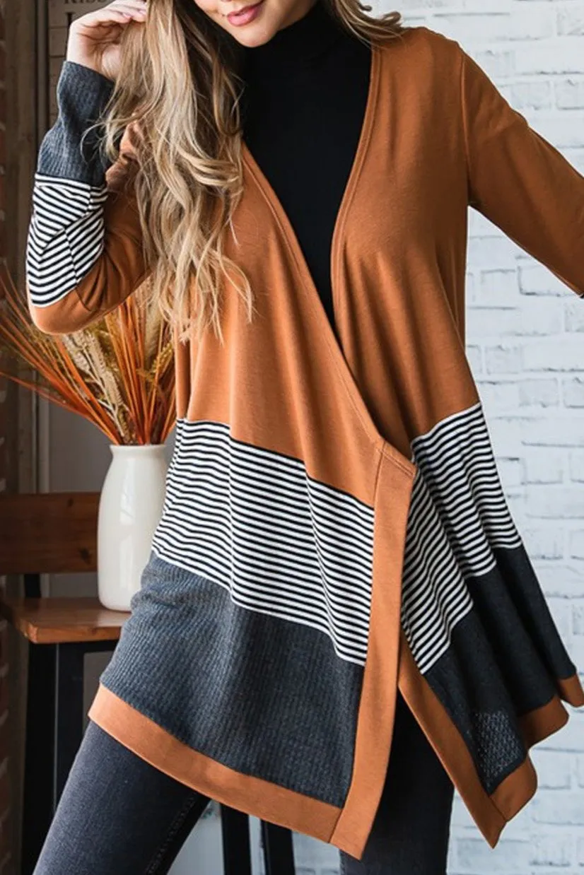 Colorblock Stripe Draped Open Cardigan