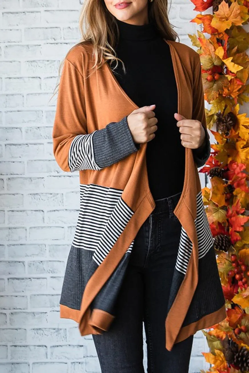 Colorblock Stripe Draped Open Cardigan