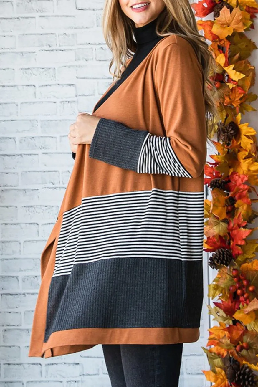 Colorblock Stripe Draped Open Cardigan