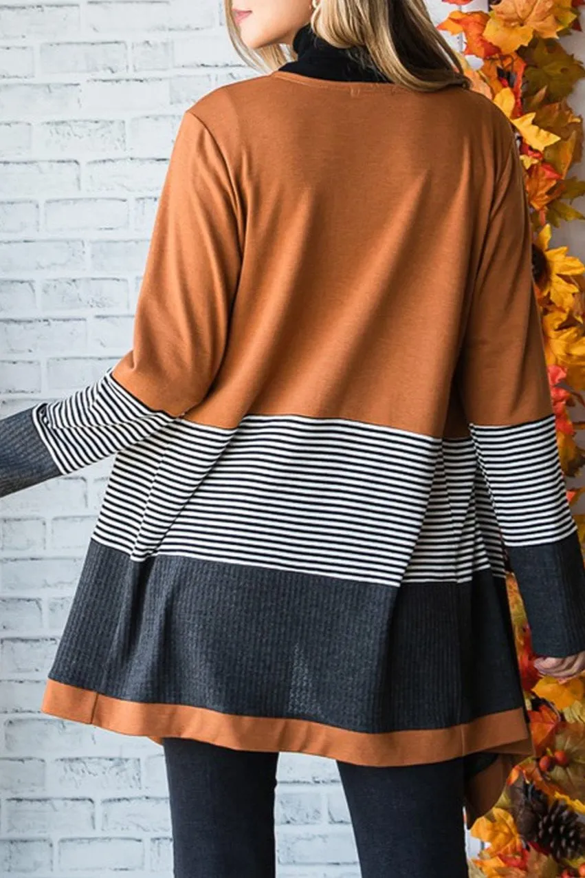 Colorblock Stripe Draped Open Cardigan