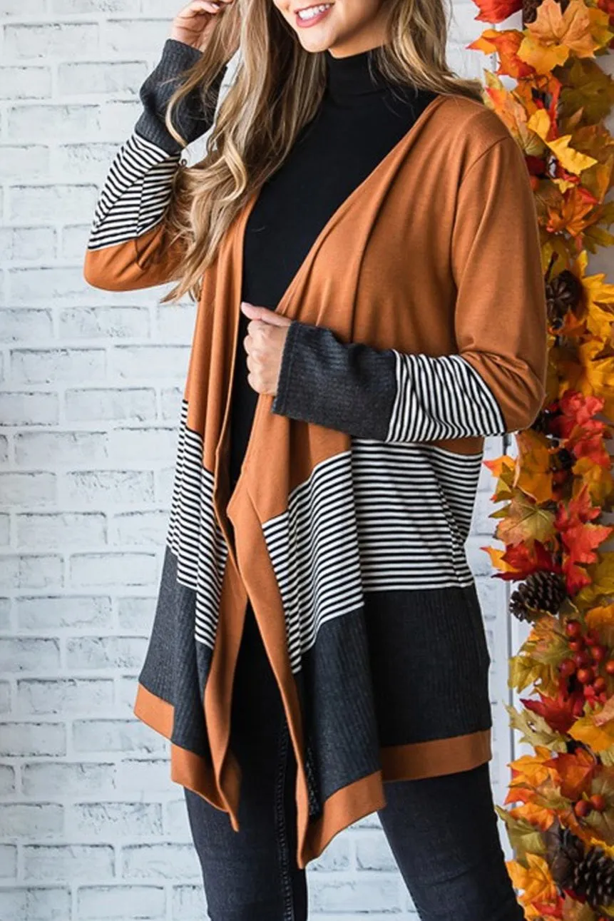 Colorblock Stripe Draped Open Cardigan