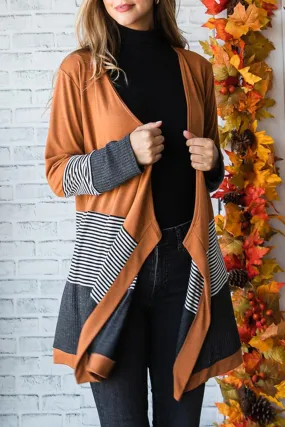 Colorblock Stripe Draped Open Cardigan