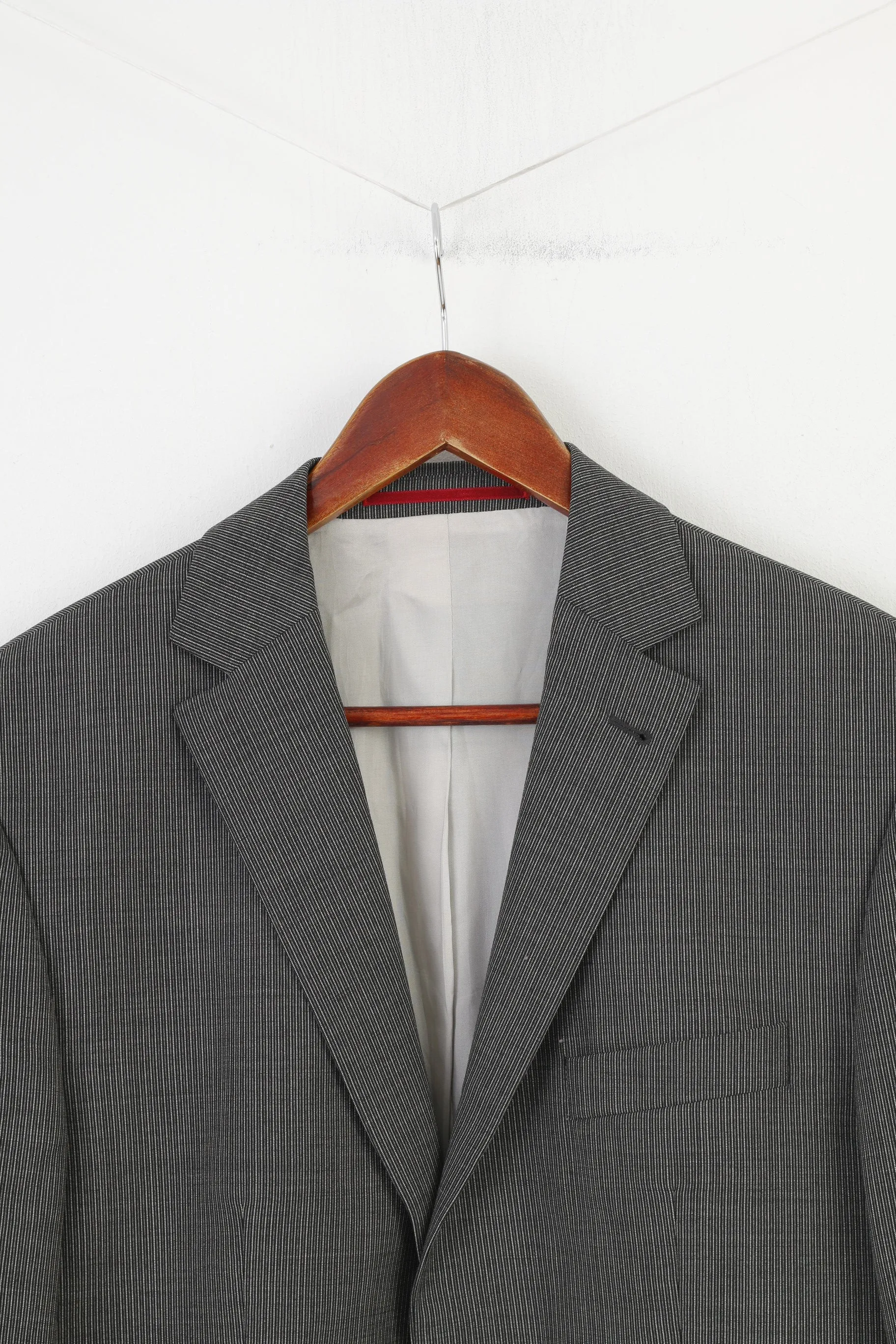 Crespolino Men 40 Blazer Gray Vintage Wool Loro Piana Super 110'S Striped Single Breasted Jacket