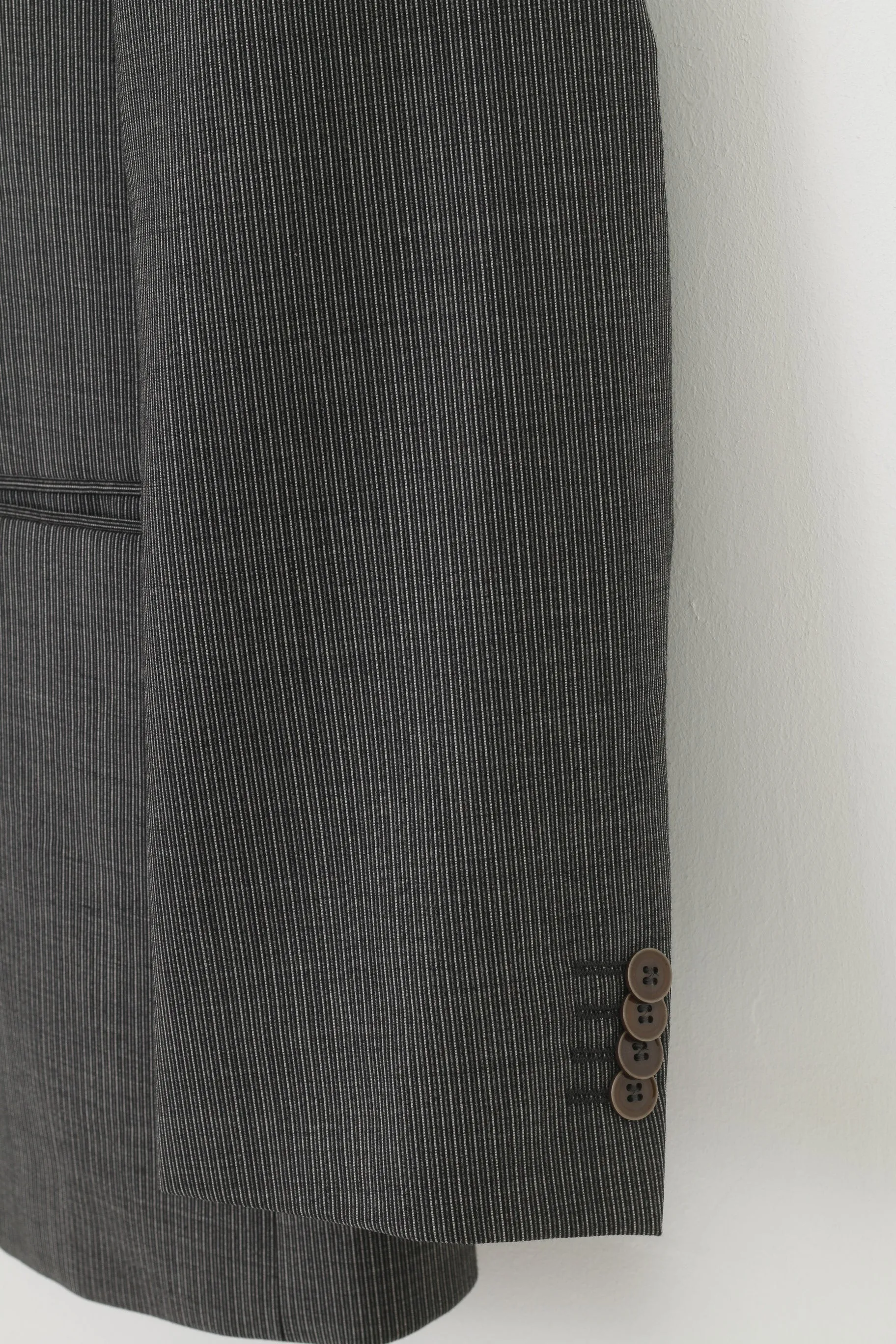 Crespolino Men 40 Blazer Gray Vintage Wool Loro Piana Super 110'S Striped Single Breasted Jacket