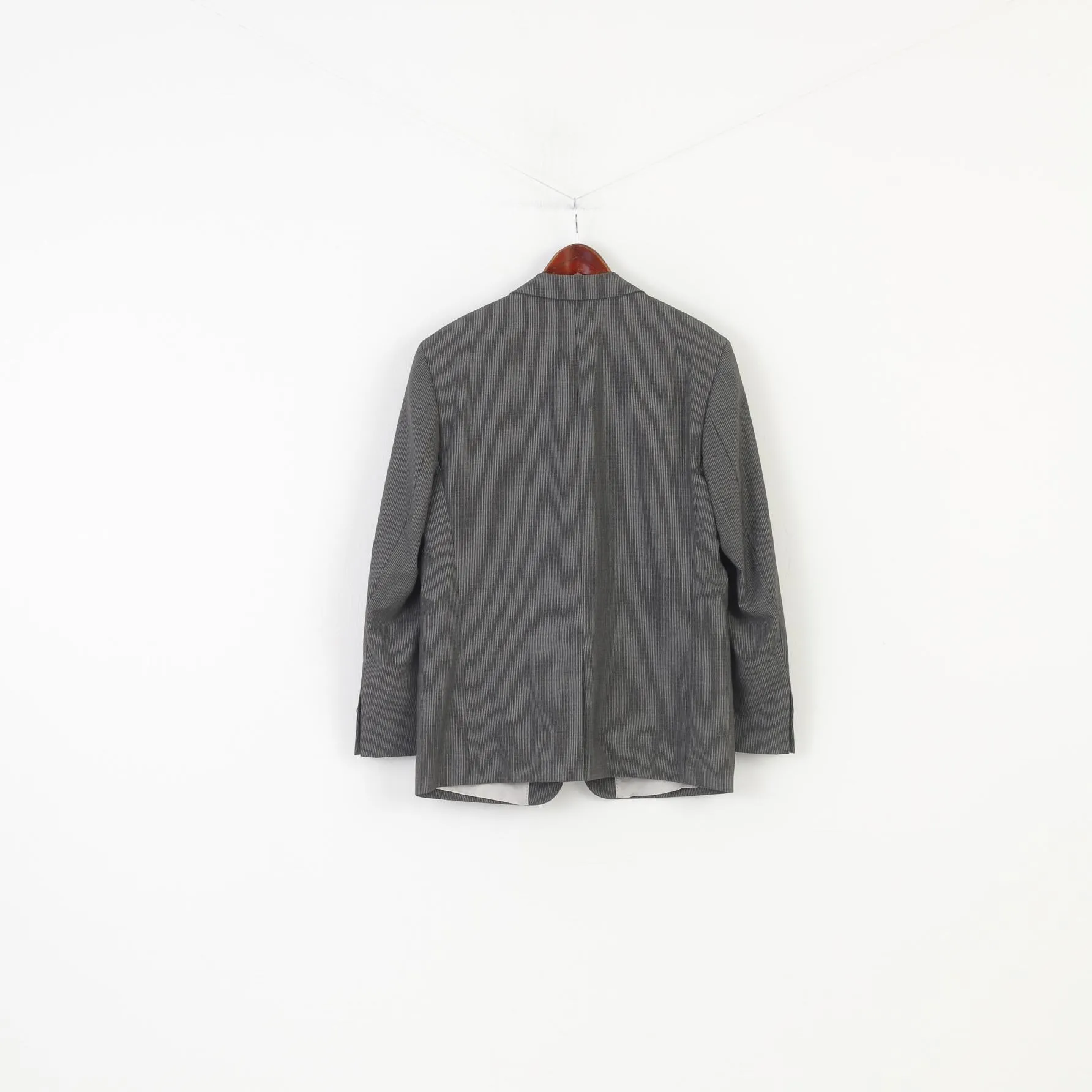 Crespolino Men 40 Blazer Gray Vintage Wool Loro Piana Super 110'S Striped Single Breasted Jacket