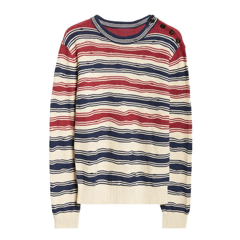 Custom Multi-Color Stripe Linen Knit Sweater - OEM/ODM Pullover Knitwear Manufacturer