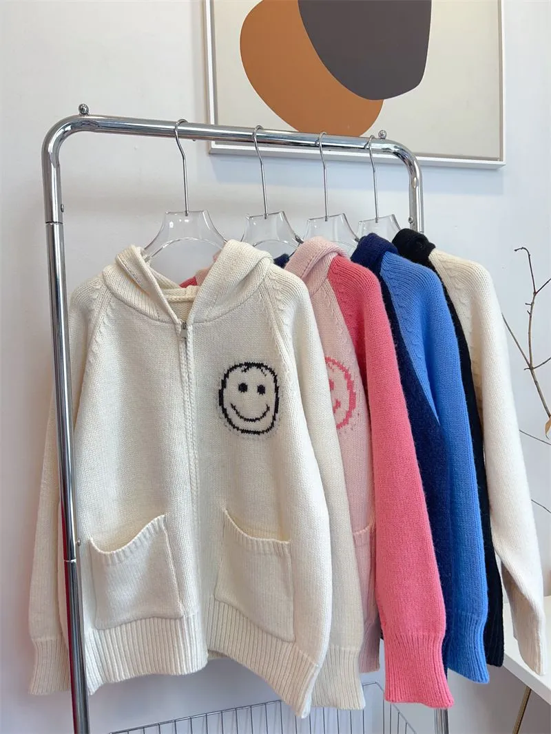 Cute Designer Smiley Face Zip Up Cardigan Sweater