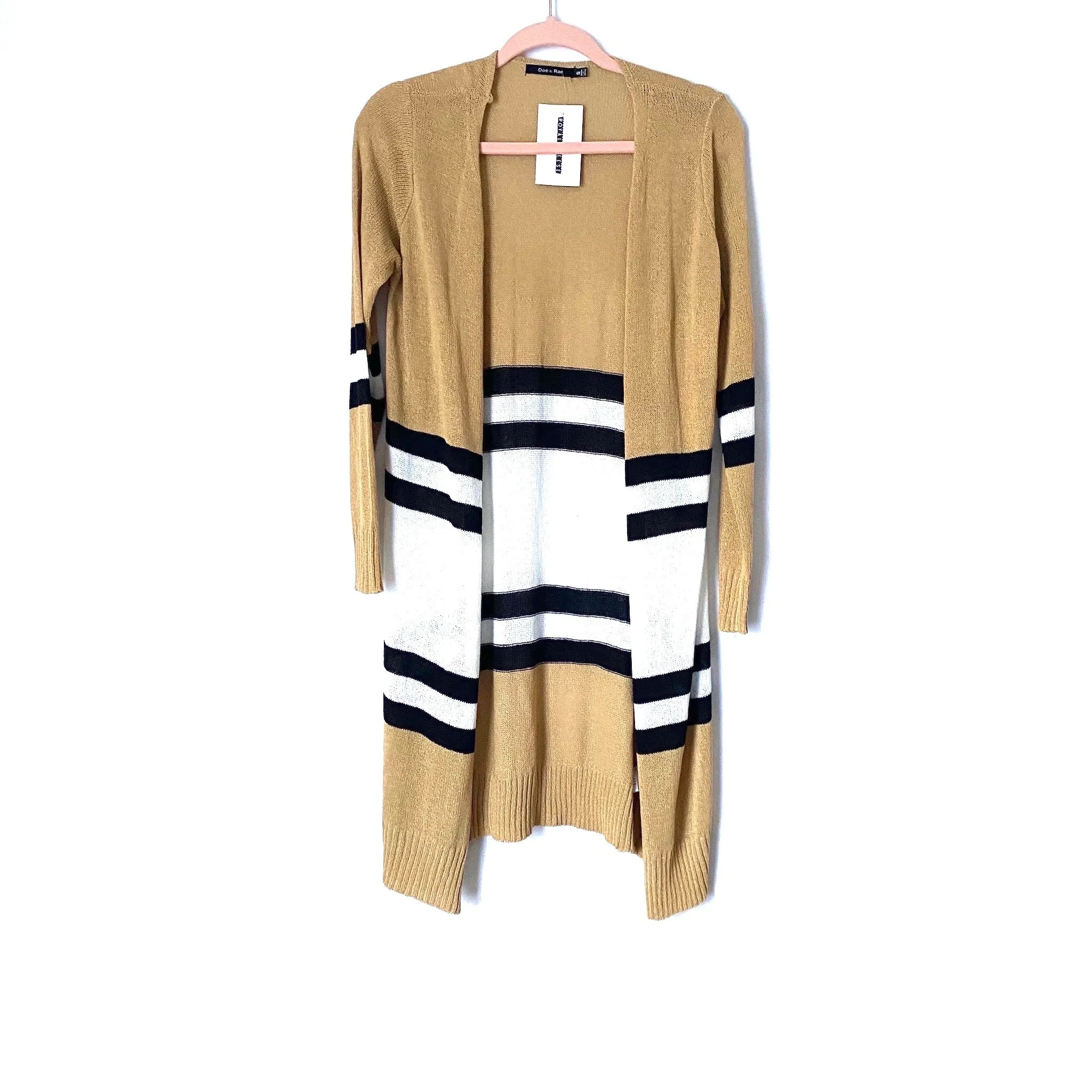 Doe & Rae Tan Striped Long Open Cardigan NWT- Size S (Jana) sold out online