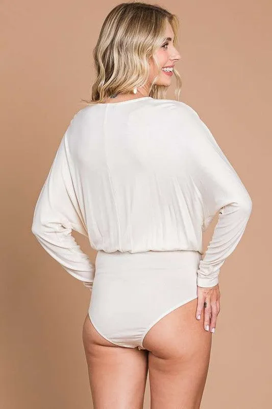 Ecru Cream Plus Surplice Dorman Sleeve Bodysuit