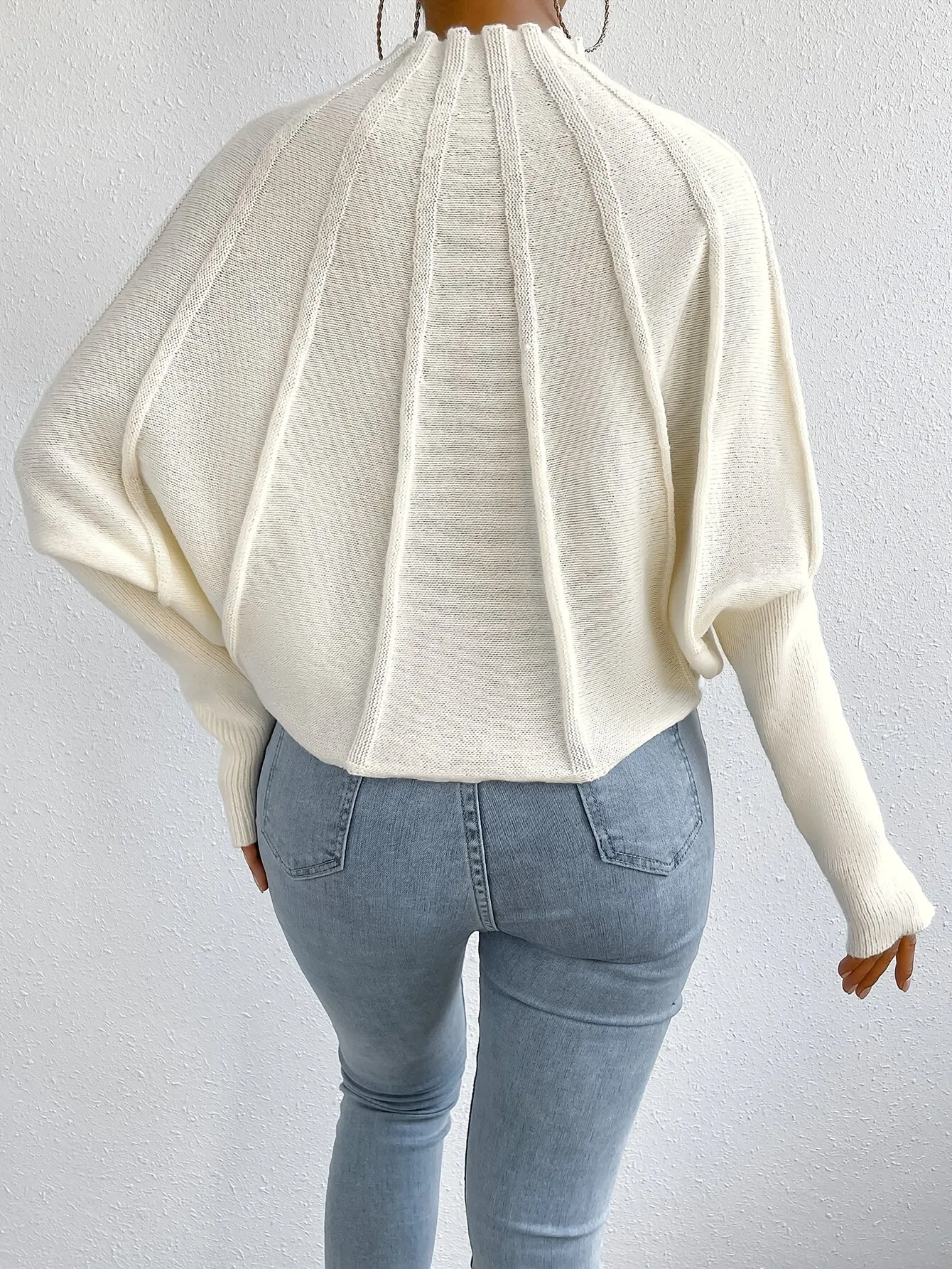 Elegant Women's Knit Sweater - Chic Mock Neck, Solid Color, Machine Washable - Off White