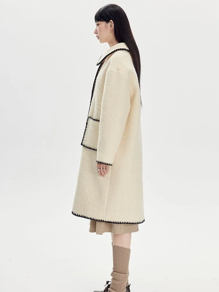 Embroidered Wool Lapel Coat