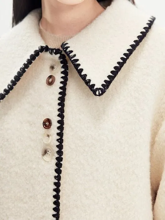 Embroidered Wool Lapel Coat