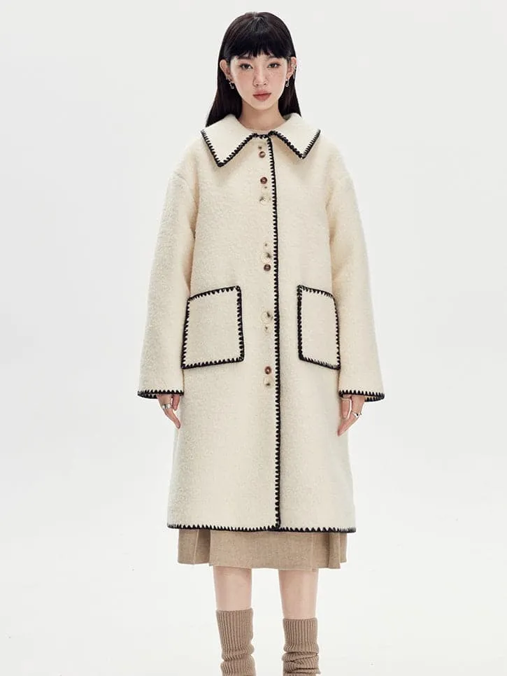 Embroidered Wool Lapel Coat