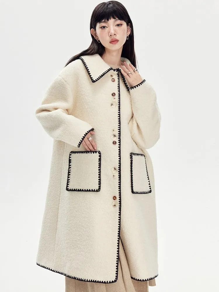 Embroidered Wool Lapel Coat