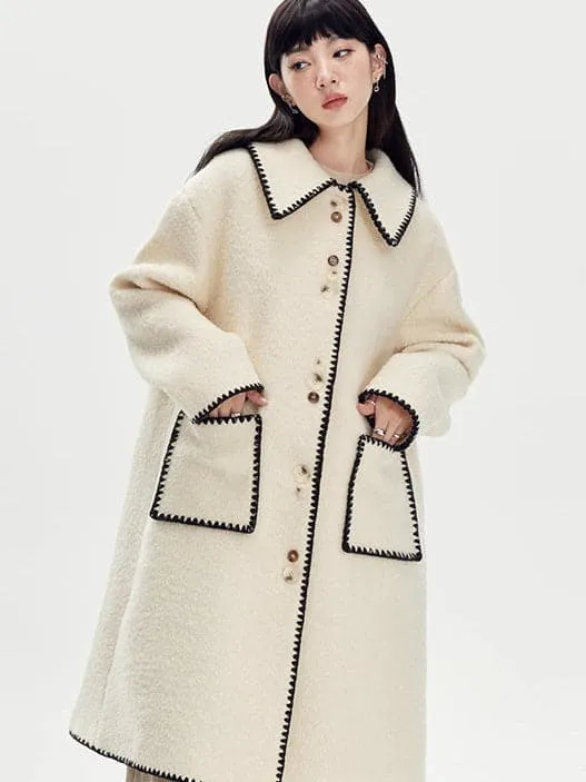 Embroidered Wool Lapel Coat