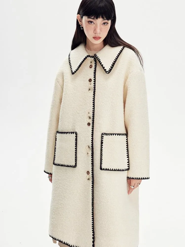 Embroidered Wool Lapel Coat