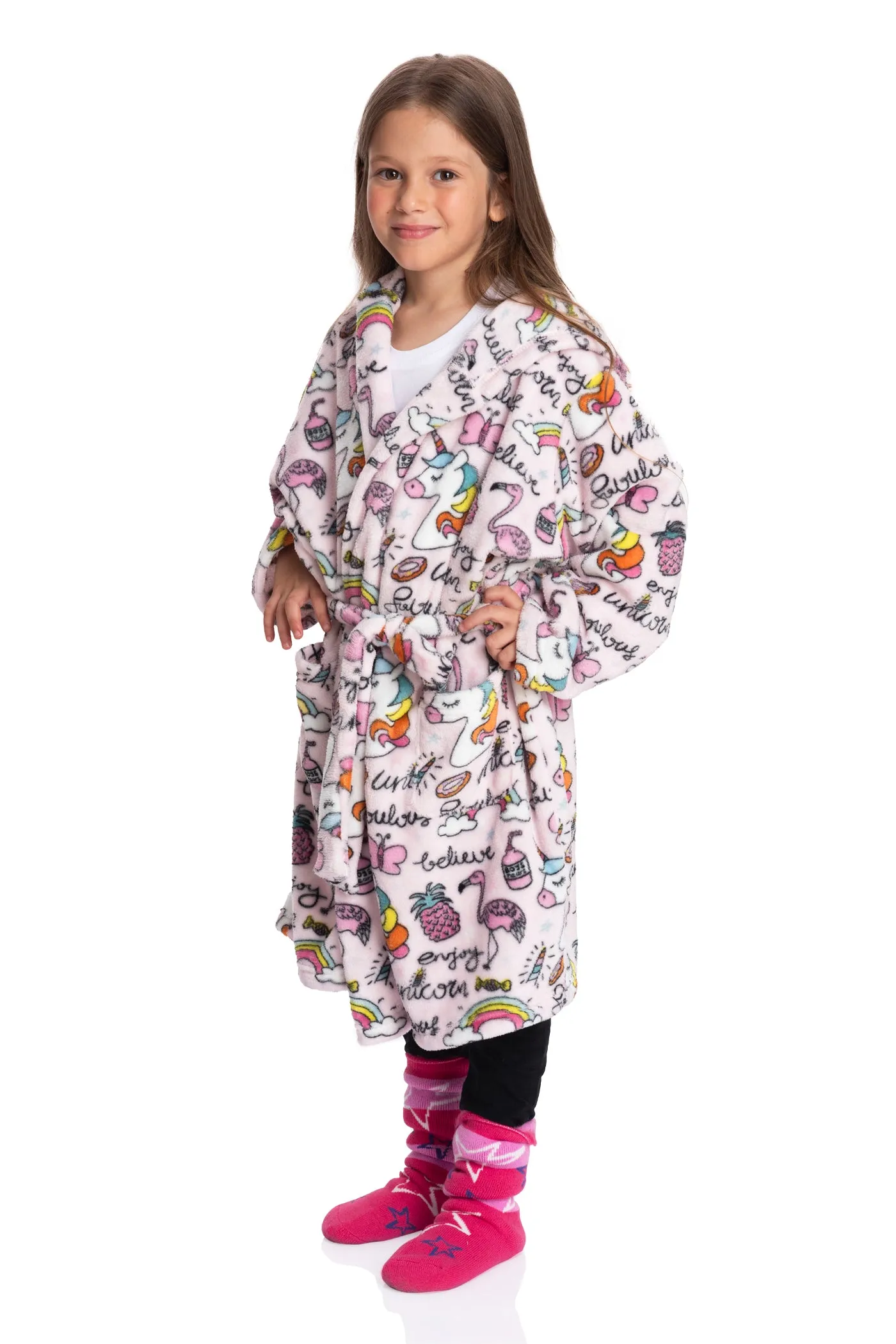 Enchanted Embrace: Pink Unicorn Fleece Robe - Magical Warmth for Dreamy Adventures