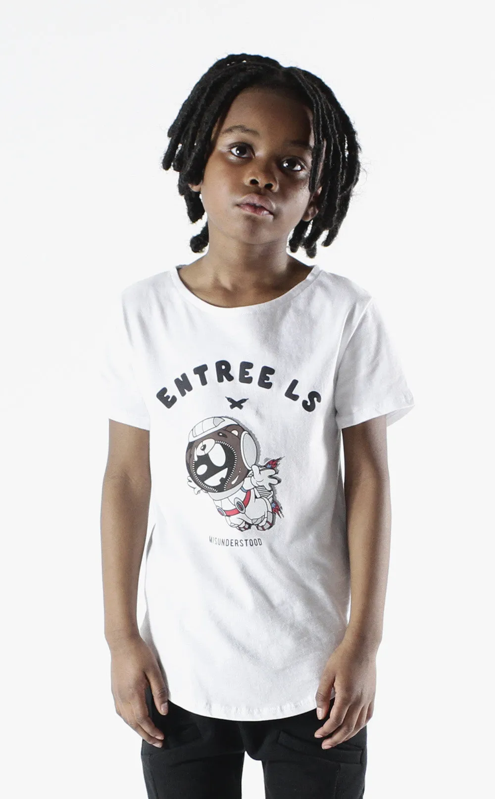 Entree Kids Astronaut Bear Curved Hem Tee In White