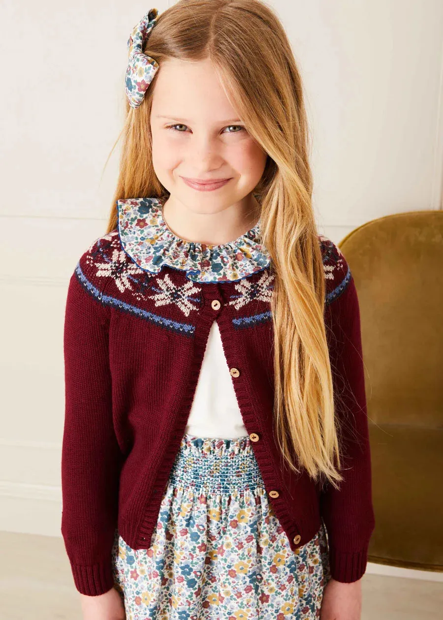 Fair Isle Cardigan in Burgundy (12mths-10yrs)