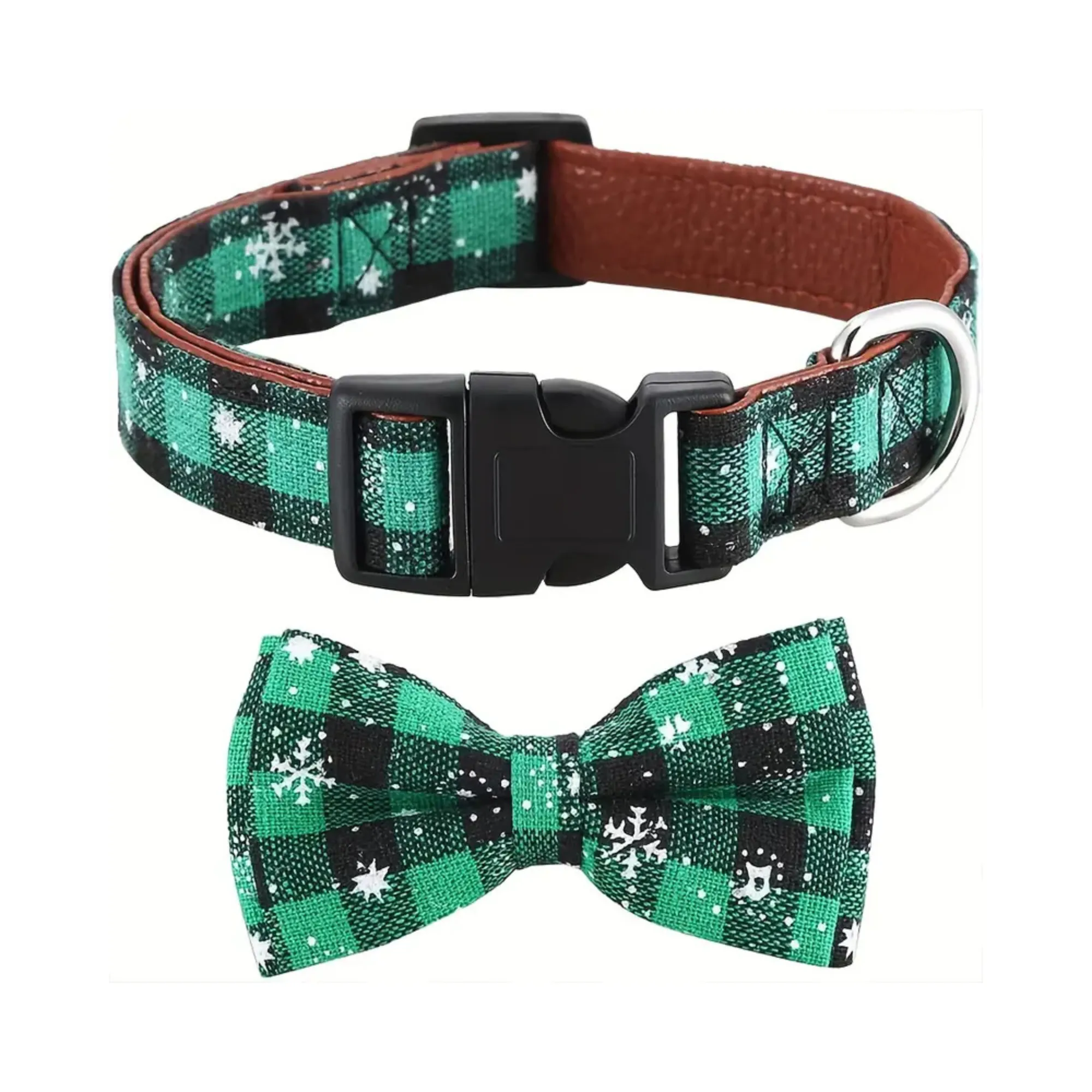 Festive Christmas Dog Collar with Detachable Bow Tie (Green) - Small