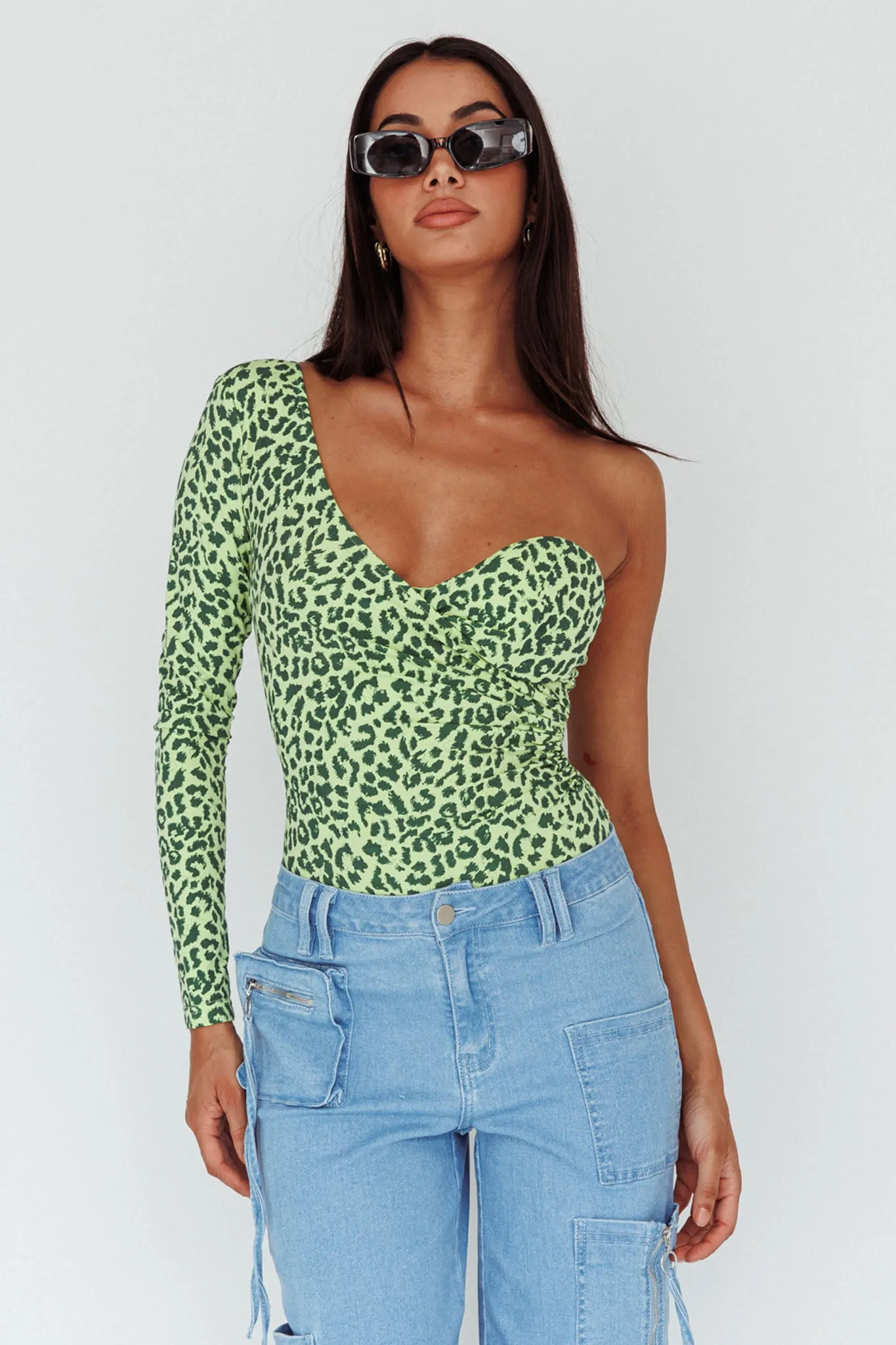 Fifi One Sleeve Bodysuit Leopard Apple