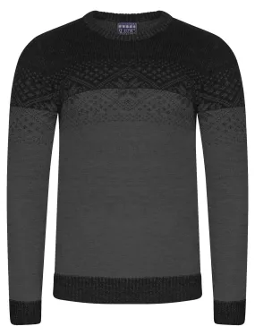 Flake Fairisle Knitted Jumper in Black / Castlerock - Season’s Greeting