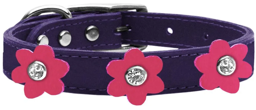 Flower Leather Collar Purple With Pink Flowers Size 20