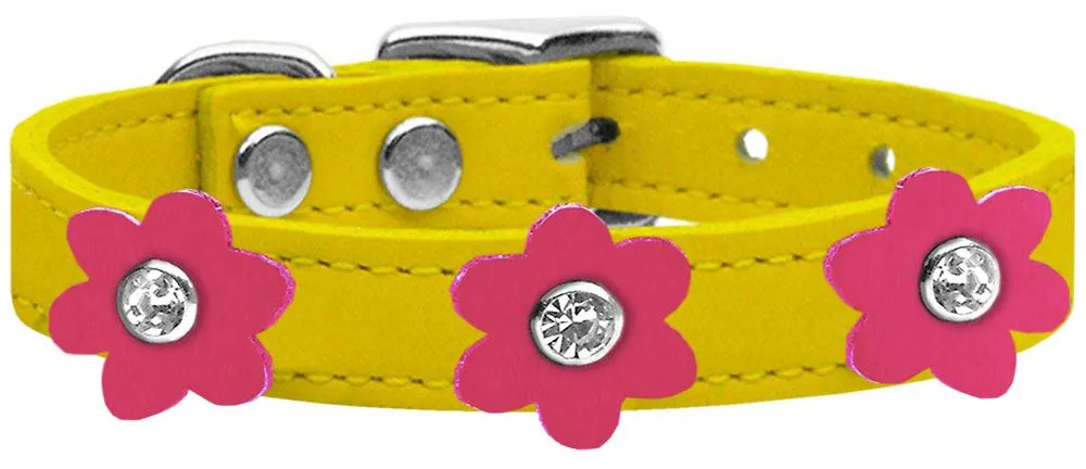 Flower Leather Collar Yellow With Pink Flowers Size 10