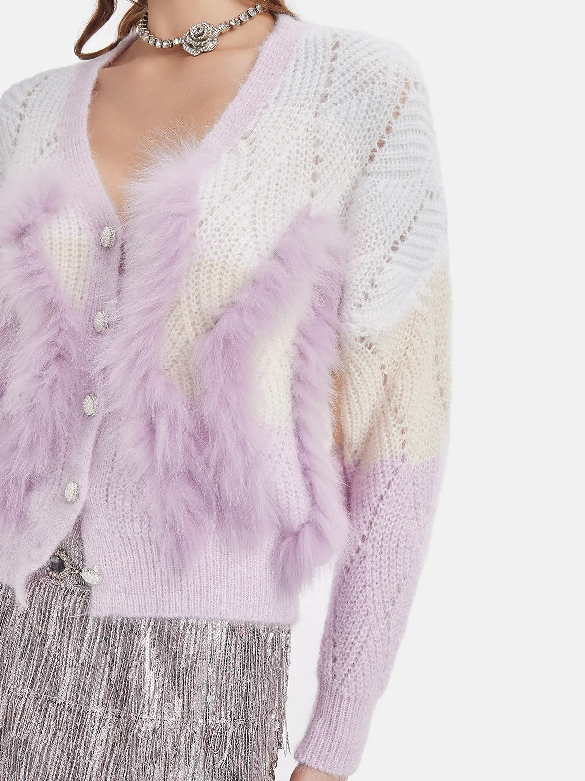 Fox Fur Gradient Knit Cardigan