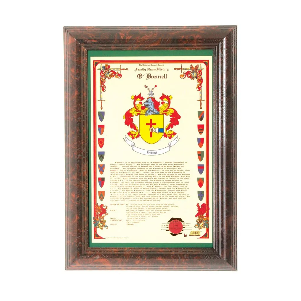 Framed Family Crest & Coat of Arms - Surname History Wall Decor