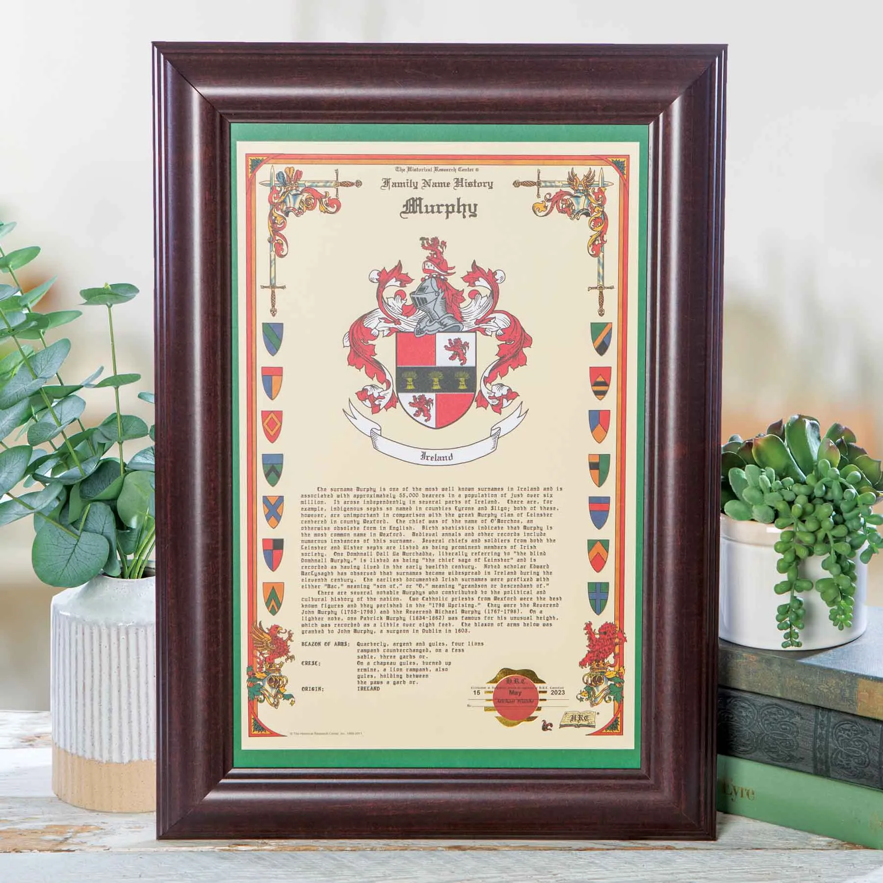 Framed Family Crest & Coat of Arms - Surname History Wall Decor