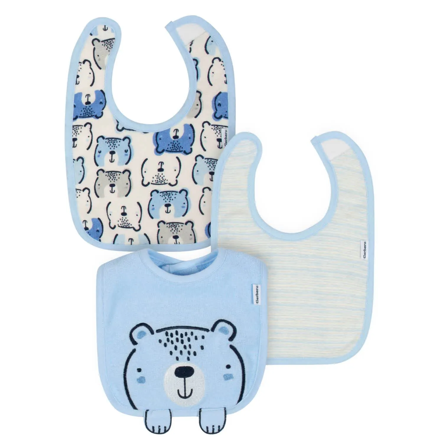 Gerber® Organic 3-Pack Baby Boys Teddy Dribbler Bibs