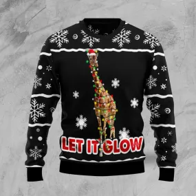 Giraffe Let It Glow Ugly Christmas Sweater, 3D Sweater Christmas, Giraffe Shirt