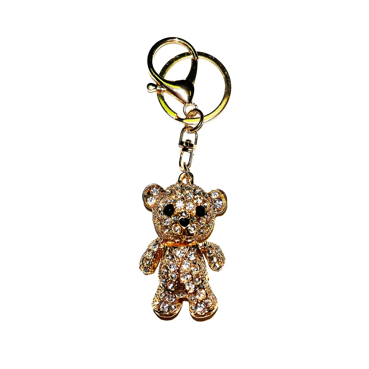 Gold Artificial Diamond Teddy Bear Keychain