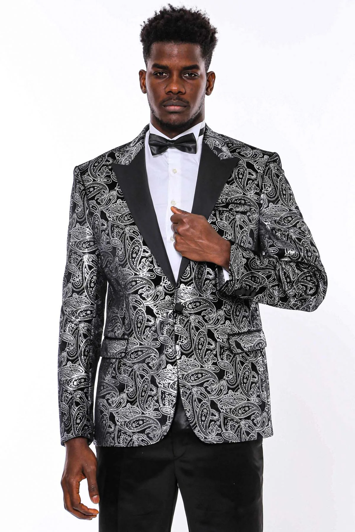 Gold Patterned Over Grey Men Party Blazer - Wessi