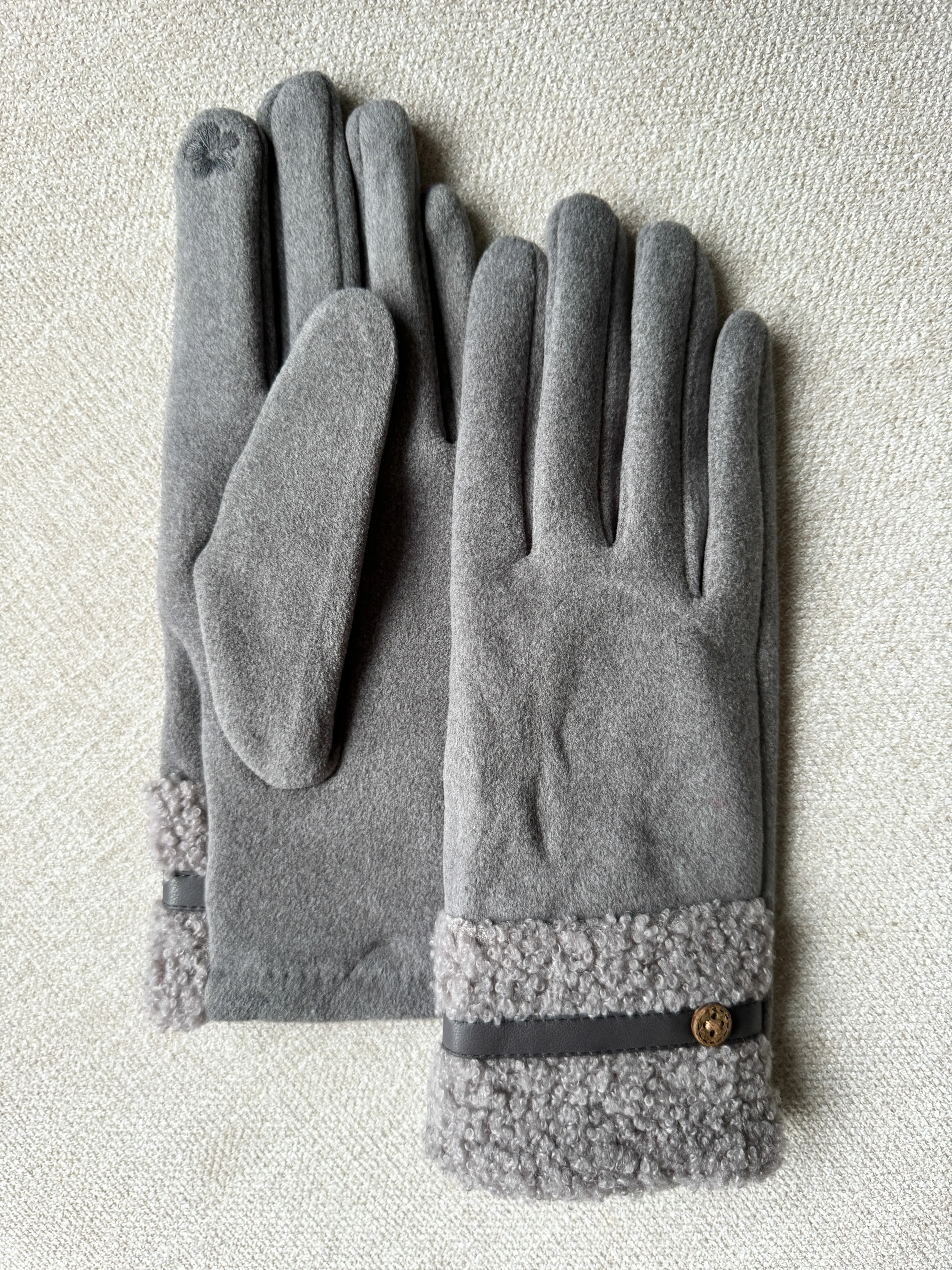 Gray Teddy Fur Cuff Gloves