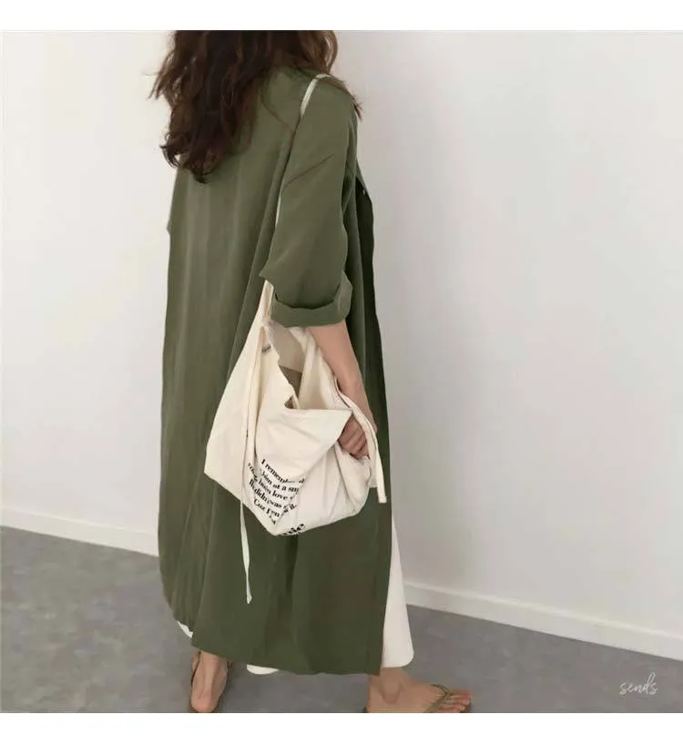 Green Solid Long Sleeved Shirt Cardigan Dress