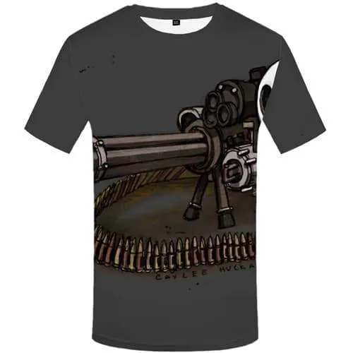 Gun T shirts Men War Tshirts Novelty Skull T-shirts 3d Cartoon Tshirts Cool Metal T shirts Funny Short Sleeve Full Print Men Tee