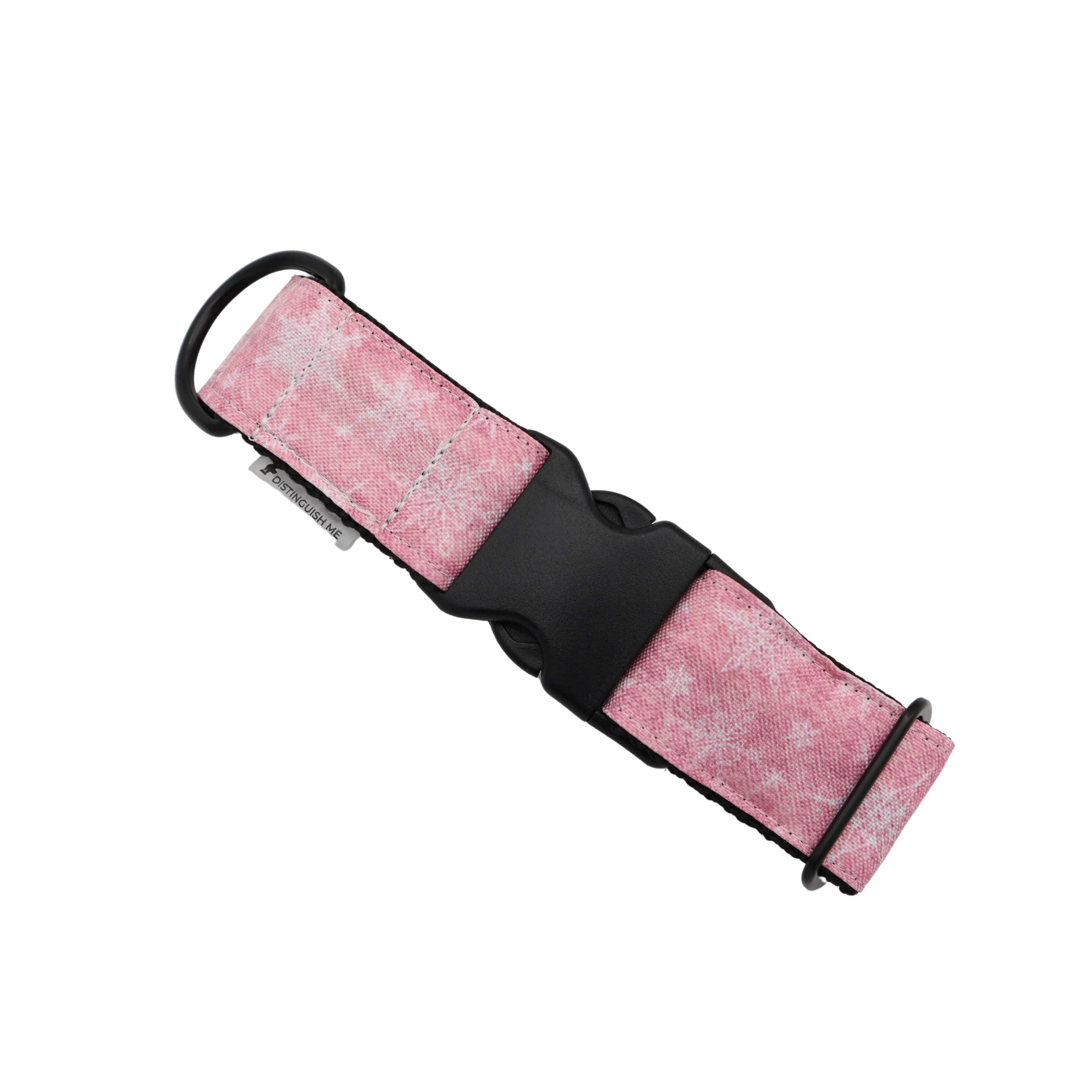 Handmade Dog Collar | Ash Pink Snowflakes | Width: 15-20-25-30-40-50 mm