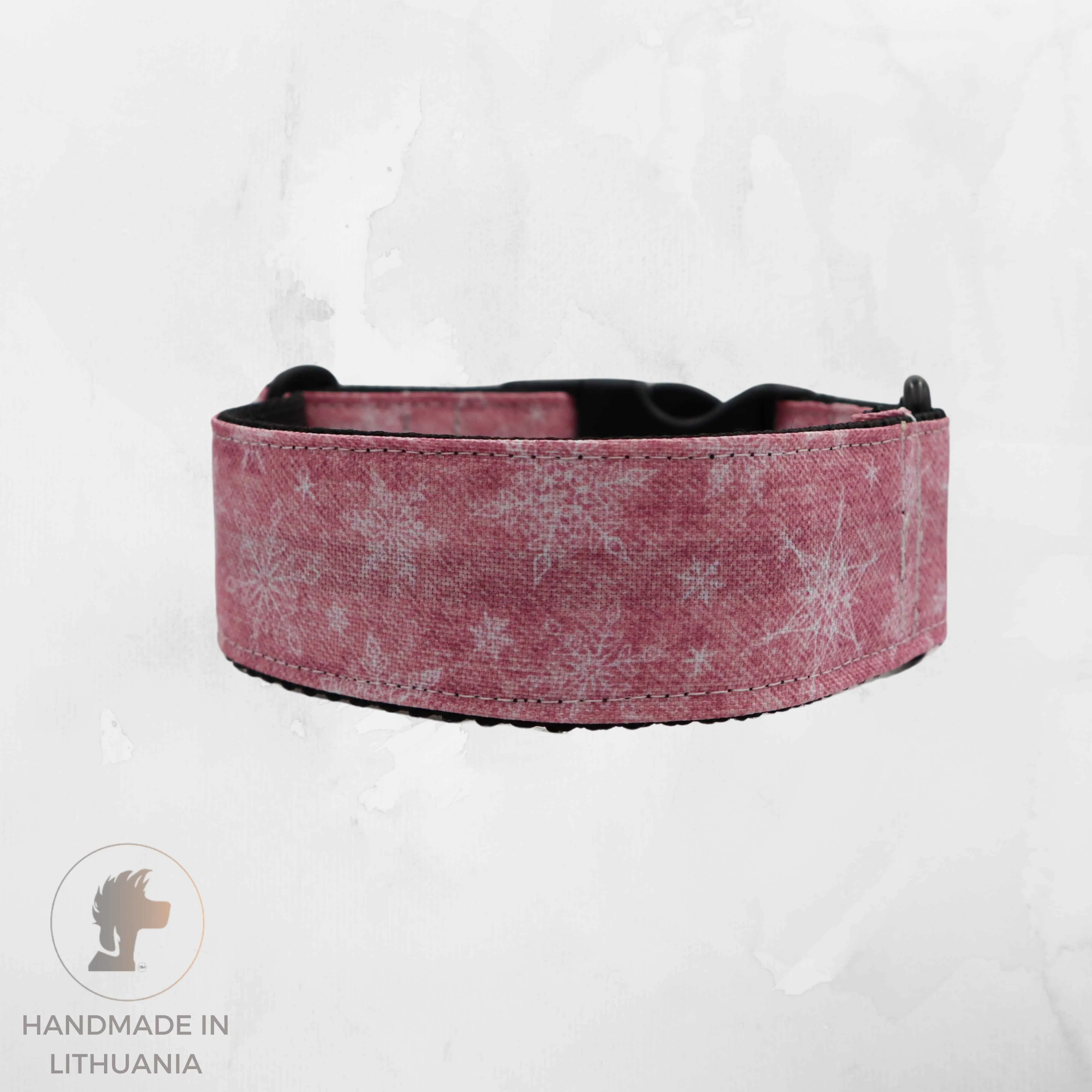 Handmade Dog Collar | Ash Pink Snowflakes | Width: 15-20-25-30-40-50 mm