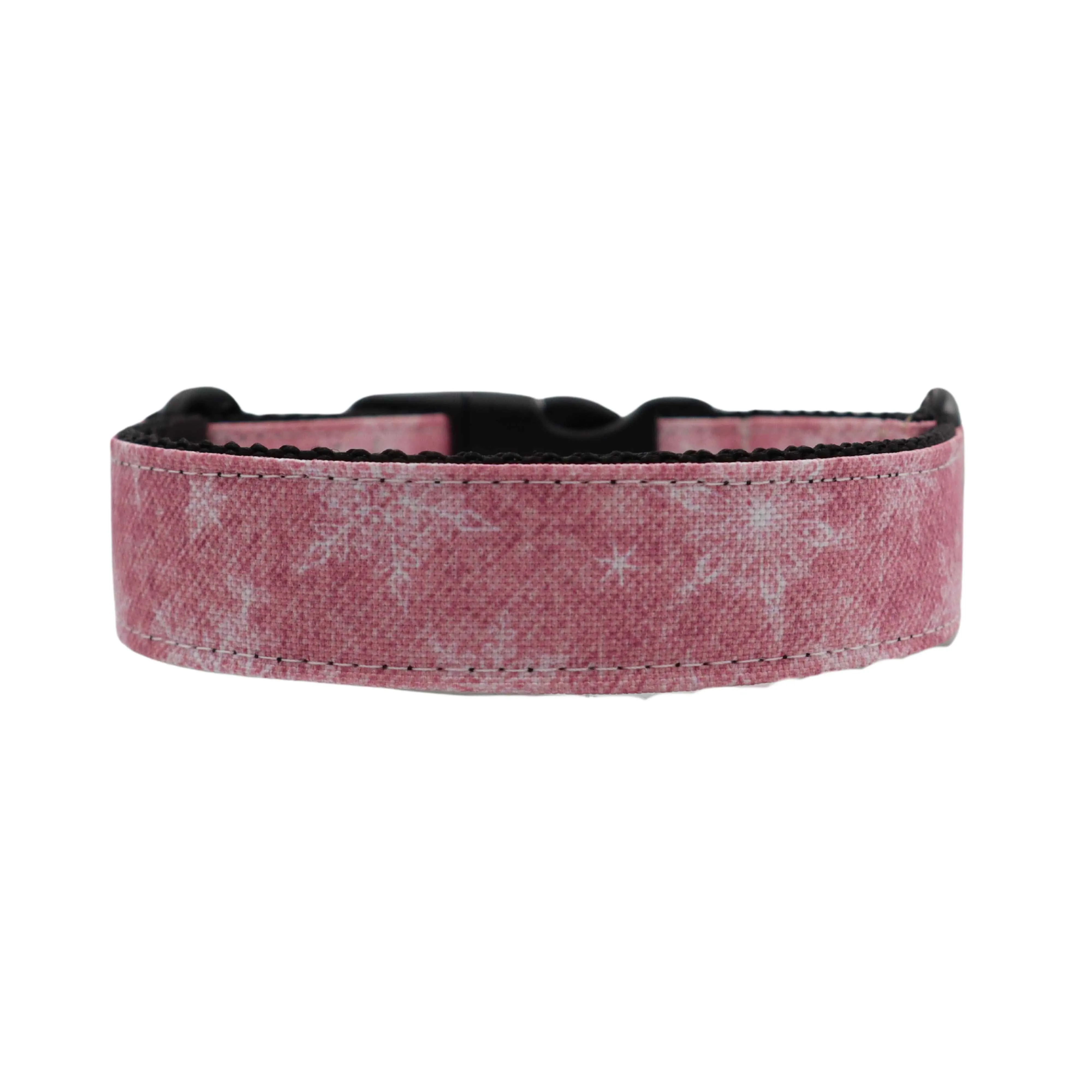 Handmade Dog Collar | Ash Pink Snowflakes | Width: 15-20-25-30-40-50 mm