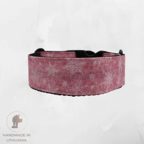 Handmade Dog Collar | Ash Pink Snowflakes | Width: 15-20-25-30-40-50 mm