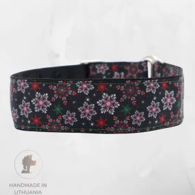 Handmade Dog Collar | Black Snowflakes | Width: 25-30-40 mm