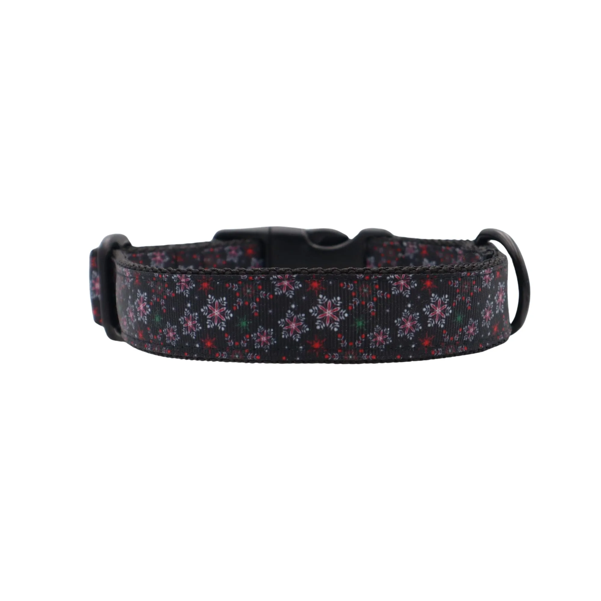 Handmade Dog Collar | Black Snowflakes | Width: 25-30-40 mm